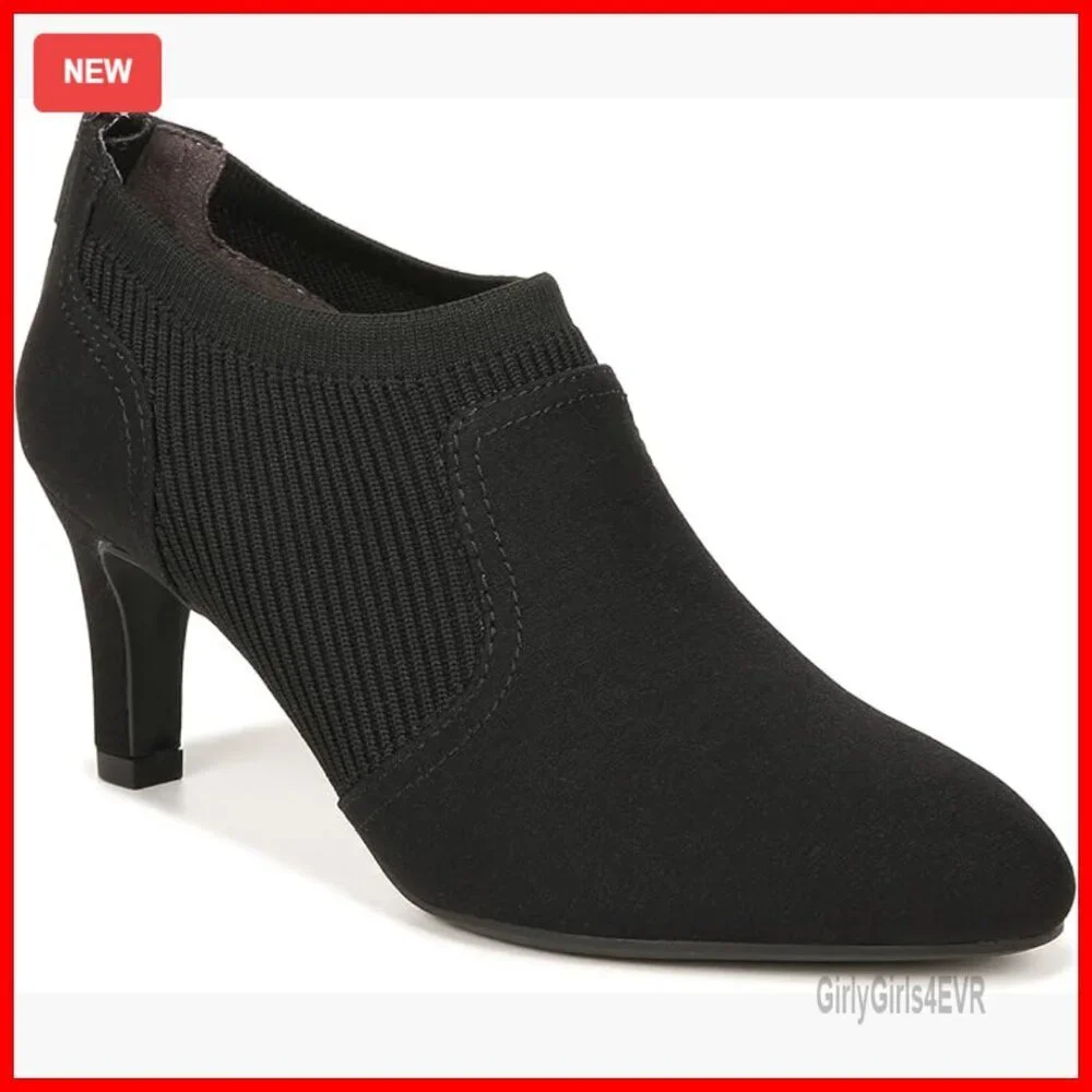 Stretch Microsuede Ankle Boots with Wedge Heel and Almond Toe